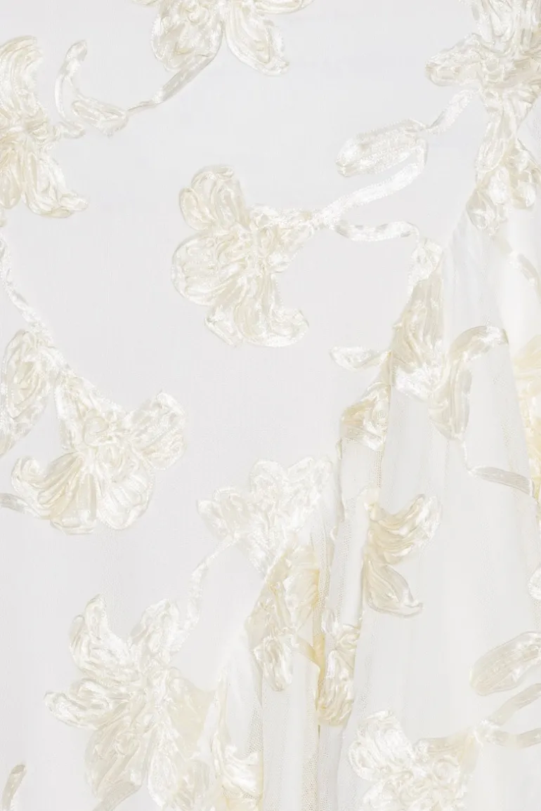 Flower Mesh Ruffle Dress White