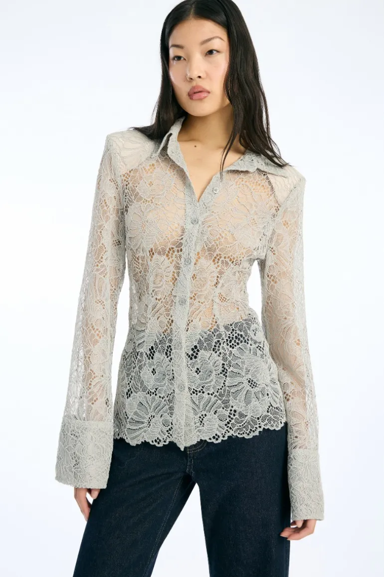 Flower Mesh Shirt Light Grey