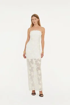 Flower Mesh Tube Dress White