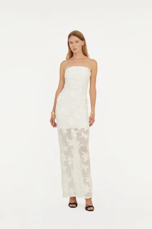 Flower Mesh Tube Dress White