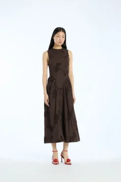 Flower Midi Dress Dark Brown