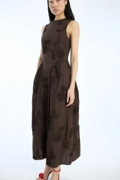 Flower Midi Dress Dark Brown