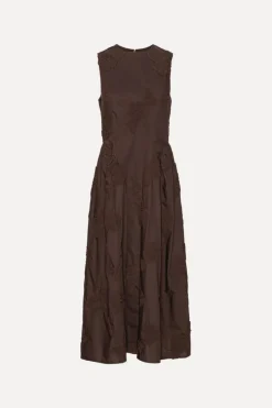Flower Midi Dress Dark Brown