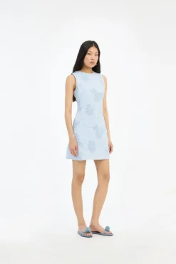 Flower Mini Flared Dress Light Bue