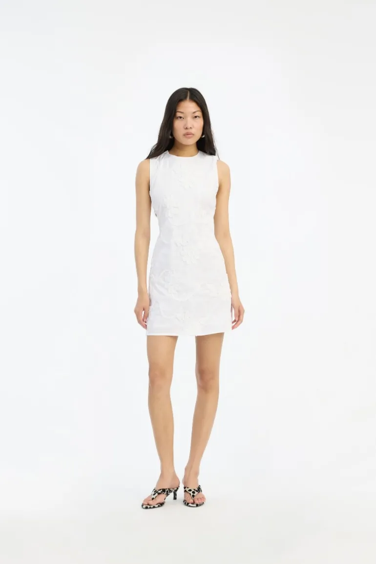 Flower Mini Flared Dress Bright White