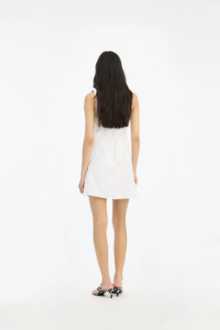 Flower Mini Flared Dress Bright White