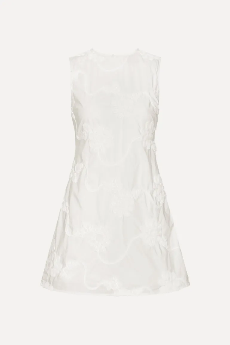 Flower Mini Flared Dress Bright White