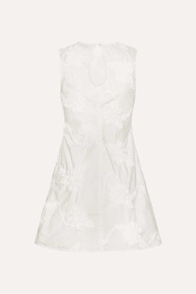 Flower Mini Flared Dress Bright White