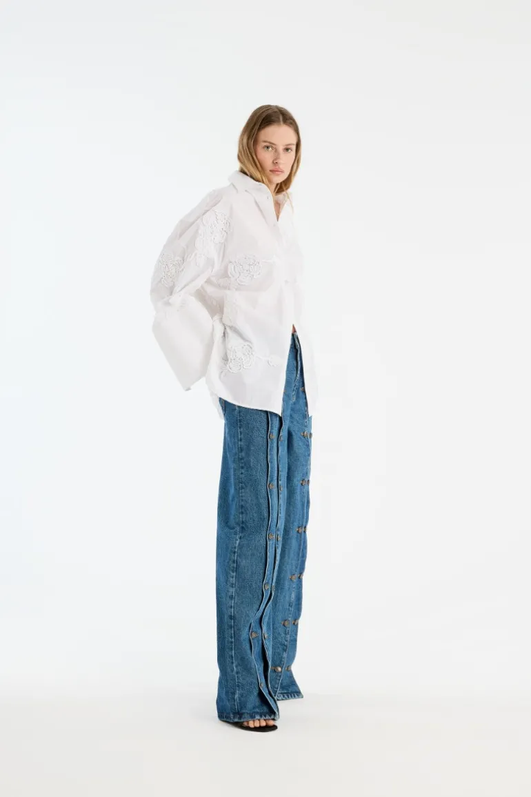 Flower Oversized Shirt Bright White