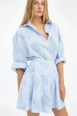 Flower Oversized Shirt Light Bue