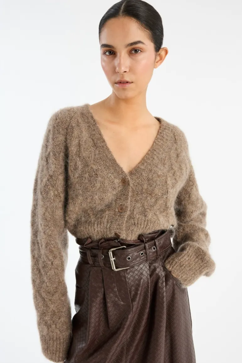 Fluffy Knit Cardigan Brown