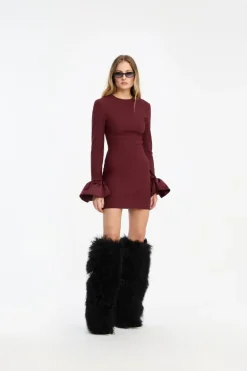 Frill Sleeved Mini Dress Burgundy