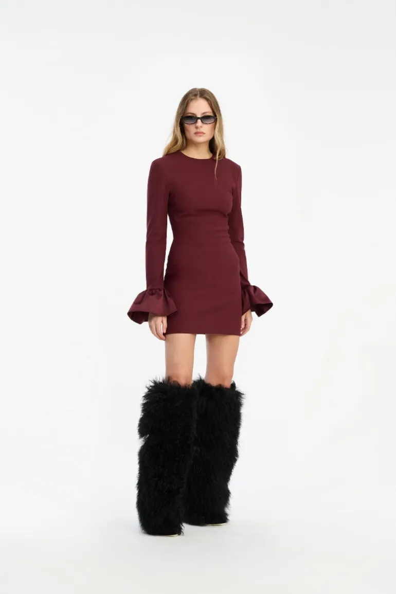 Frill Sleeved Mini Dress Burgundy