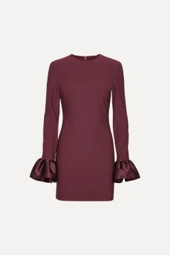 Frill Sleeved Mini Dress Burgundy