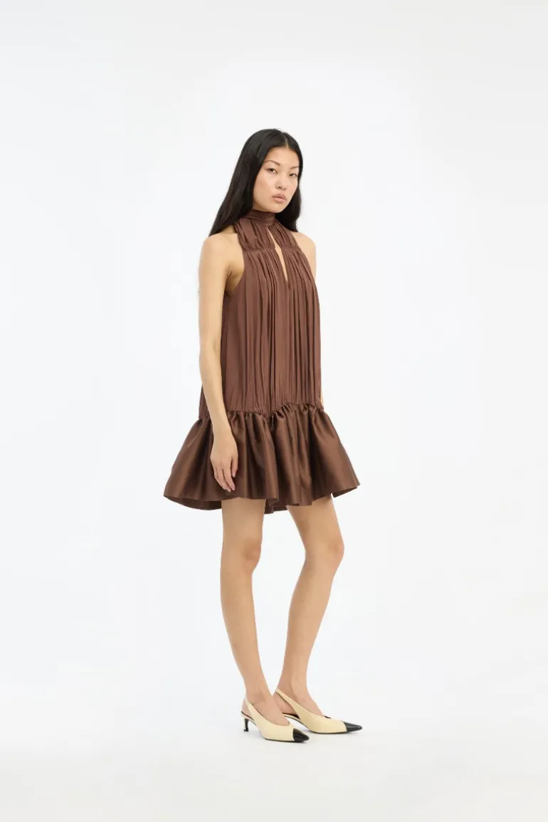 Gathered Mini Dress Dark Brown