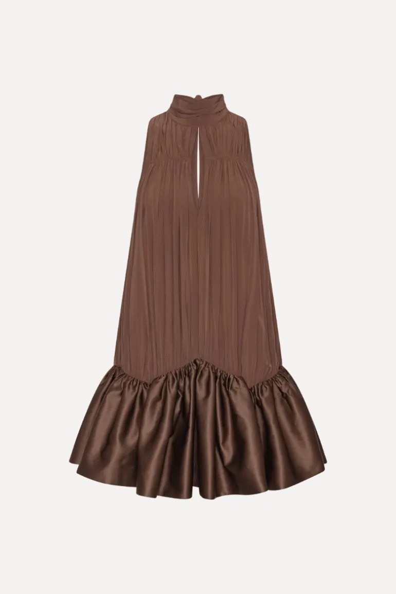 Gathered Mini Dress Dark Brown