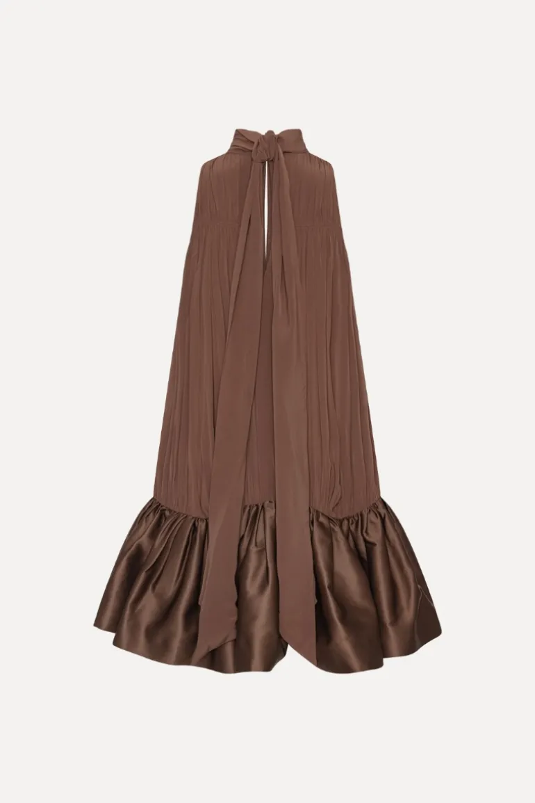 Gathered Mini Dress Dark Brown