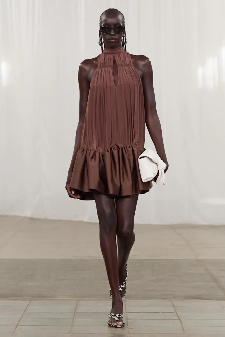 Gathered Mini Dress Dark Brown