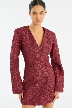 Jacquard Blazer Dress Burgundy