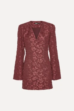 Jacquard Blazer Dress Burgundy