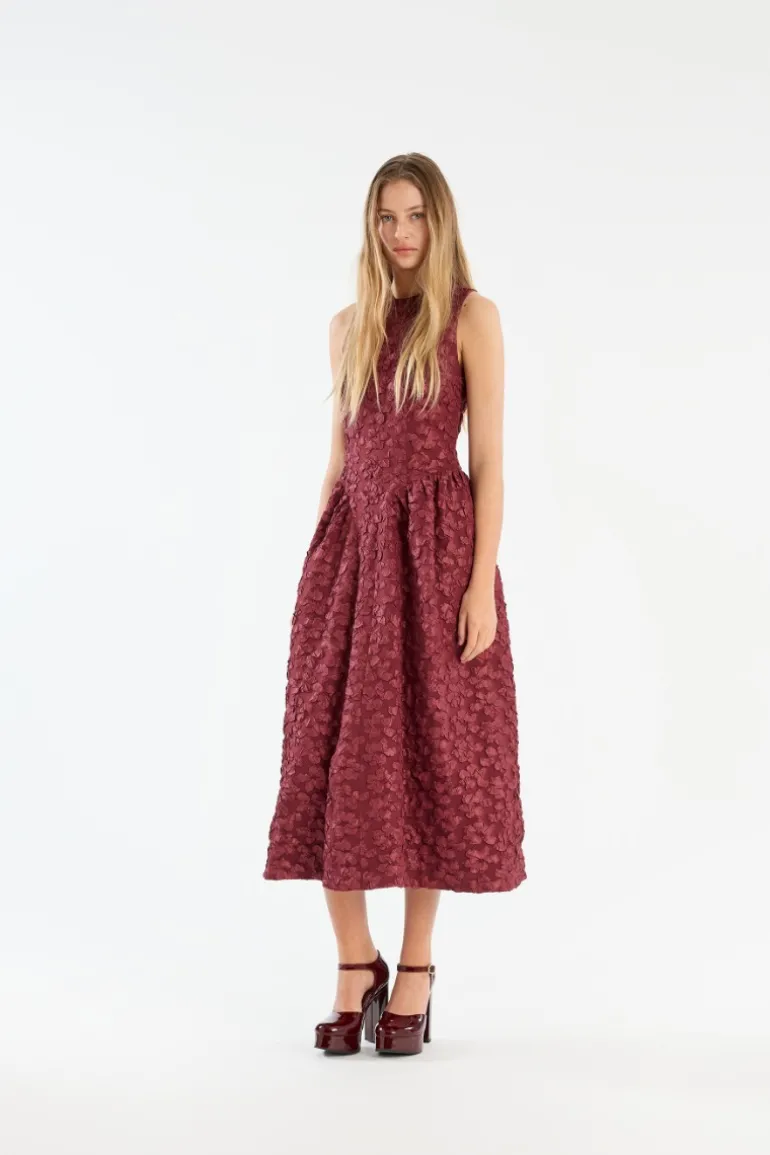 Jacquard Midi Dress Burgundy