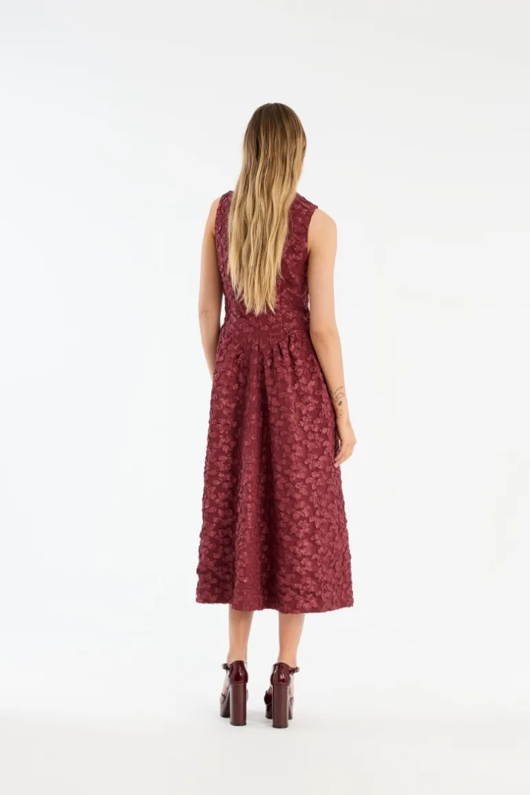 Jacquard Midi Dress Burgundy