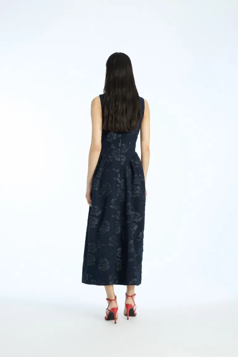 Jacquard Midi Dress Dark Blue