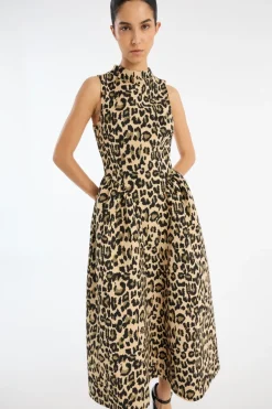 Jacquard Midi Dress Leopard Print