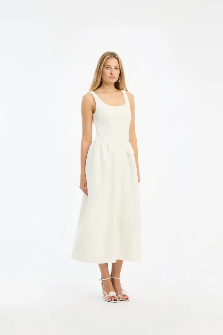 Jacquard Midi Dress White