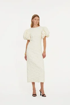 Jacquard Midi Puffy Dress White