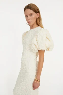 Jacquard Midi Puffy Dress White