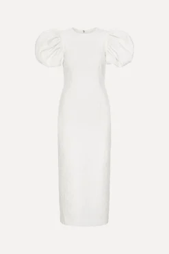 Jacquard Midi Puffy Dress Egret White