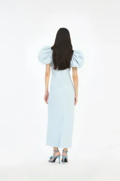 Jacquard Midi Puffy Dress Light Blue