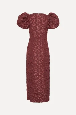 Jacquard Midi Puffy Dress Burgundy