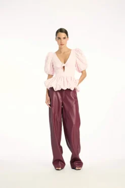 Jacquard Puff Sleeve Top Light Pink