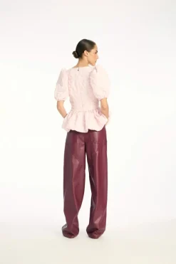 Jacquard Puff Sleeve Top Light Pink