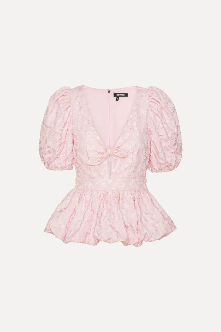 Jacquard Puff Sleeve Top Light Pink