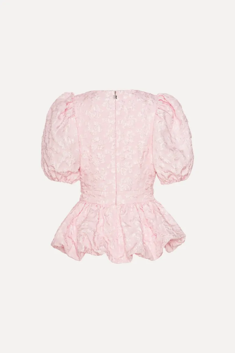 Jacquard Puff Sleeve Top Light Pink