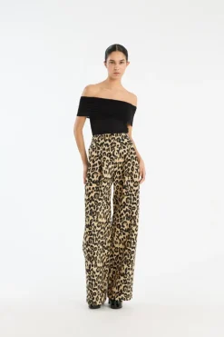 Jacquard Wide Leg Jeans Leopard Print