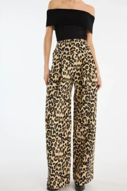 Jacquard Wide Leg Jeans Leopard Print