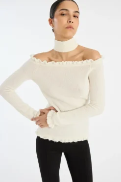 Knit Off-shoulder Top White