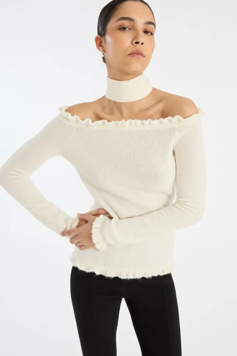 Knit Off-shoulder Top White