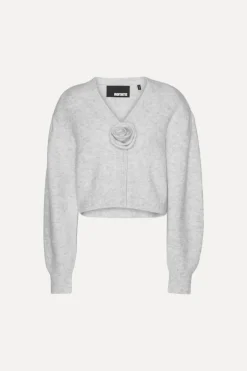 Knit Puffsleeve Cardigan Light Grey