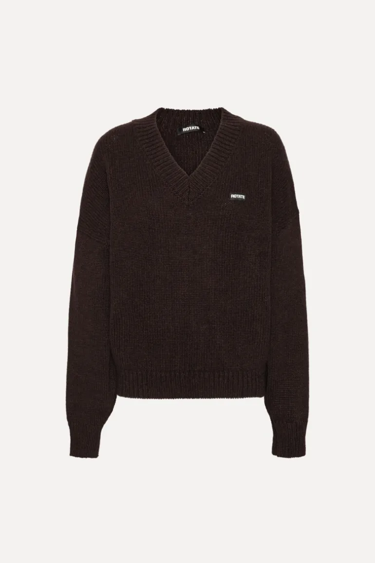 Knit V-neck Jumper Dark Brown