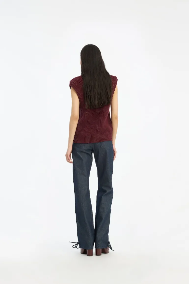 Knit V-neck Vest Burgundy