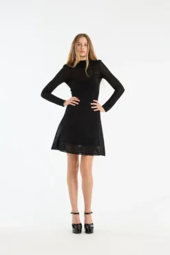 Knitted Flared Mini Dress Black