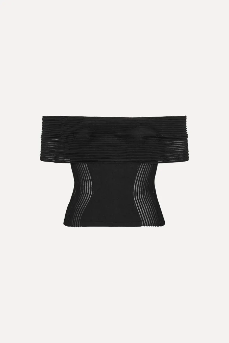 Knitted Off-shoulder Top Black