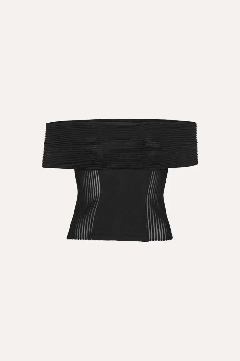 Knitted Off-shoulder Top Black