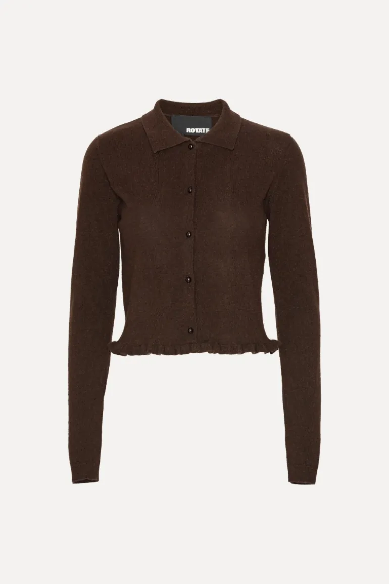 Knitted Polo Cardigan Dark Brown