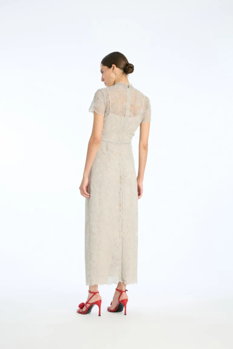 Lace Long Midi Dress Light Grey